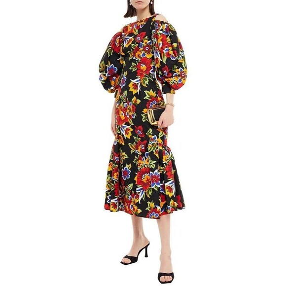 NWT. $3435 CAROLINA HERRERA Cold-shoulder midi dress Sz 6 - Picture 14 of 16